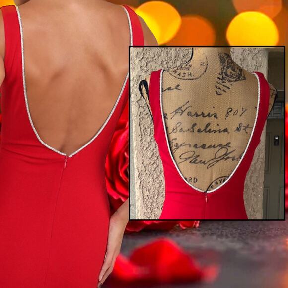 Lulus Timeless Poise Red Rhinestone Square Neck Backless Maxi Dress Size S - Picture 5 of 12